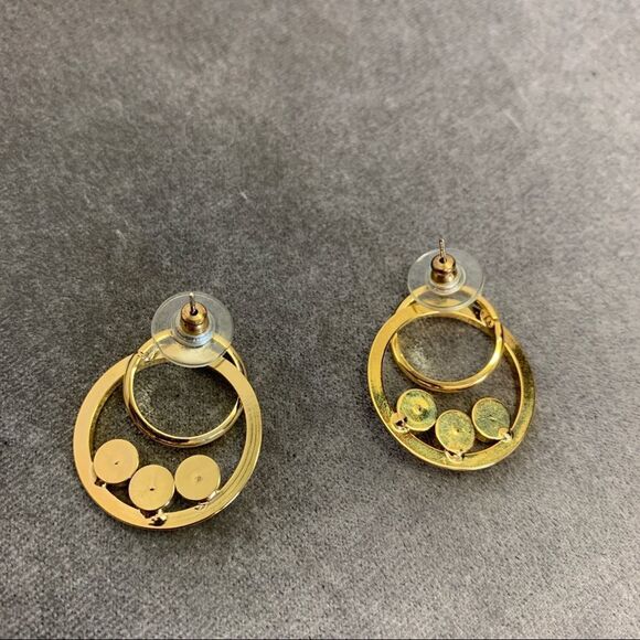 Gold tone crystal rhinestone double circle earrings - Picture 4 of 7